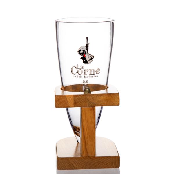 Horn Shaped Promotional Drinking Glasses , 20 Oz Highball Glasses With Wood Stand