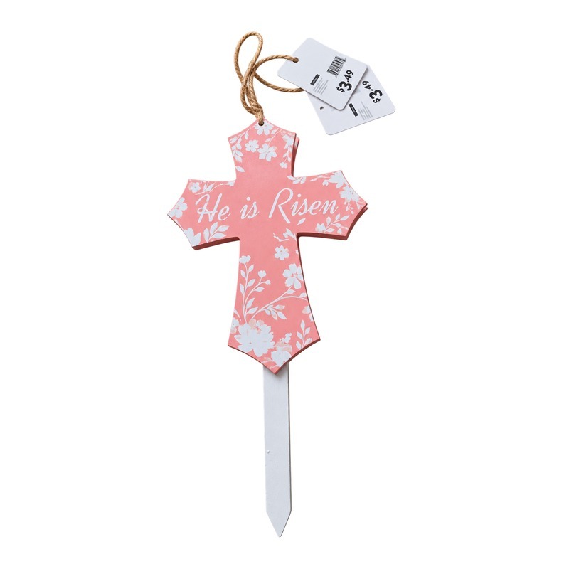 Custom He Is Risen Cross Hanging Stake with OEM/ODM Customization and Mature Craftsmanship for Seasonal Retail