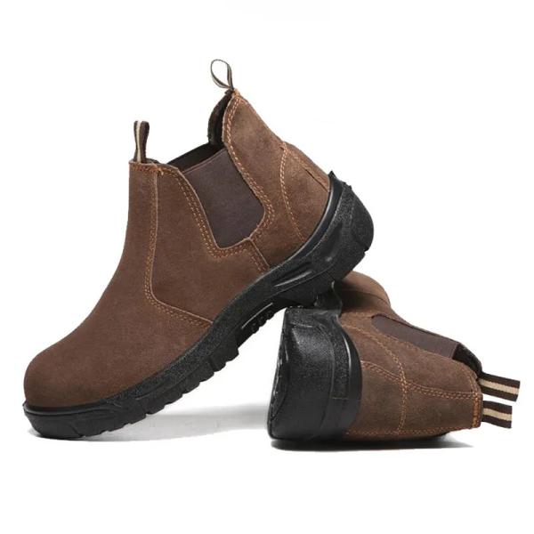 Steel Toe Electrical Safety Shoes Unisex Brown Leather Work Boots Slip Resistant