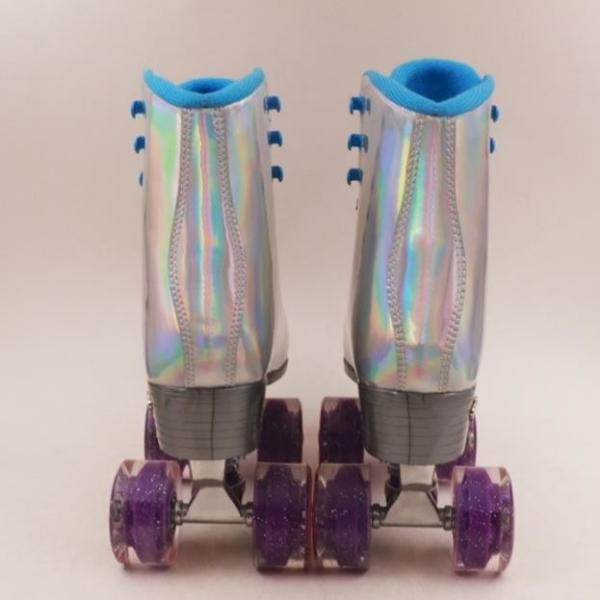 Outdoor Shiny Double Row Purple Four Wheels Quad Skates With PU Leather