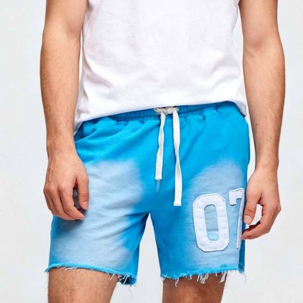 Custom Drawstring Acid Wash Hot Pants Raw Edge Vintage Patch Sun Faded Summer Plain Cotton Distressed Jogger Mens Shorts