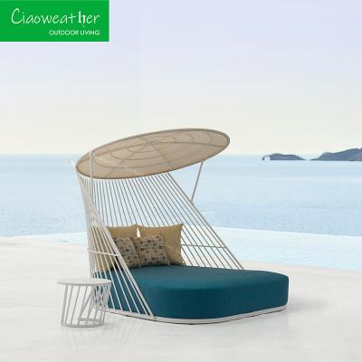Modern Design Style Outdoor Furniture Waterproof Sunbed with Gazebo Lounge Chaise Daybed and Aluminum Frame