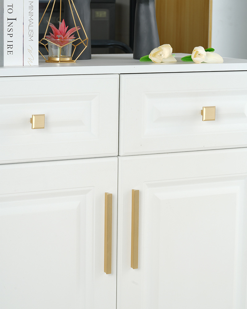 Modern Solid Brushed Brass T-Shaped Handle Brushed Gold Wardrobe Kitchen Cabinet Pull for Furniture Drawer Santaya Model 8801
