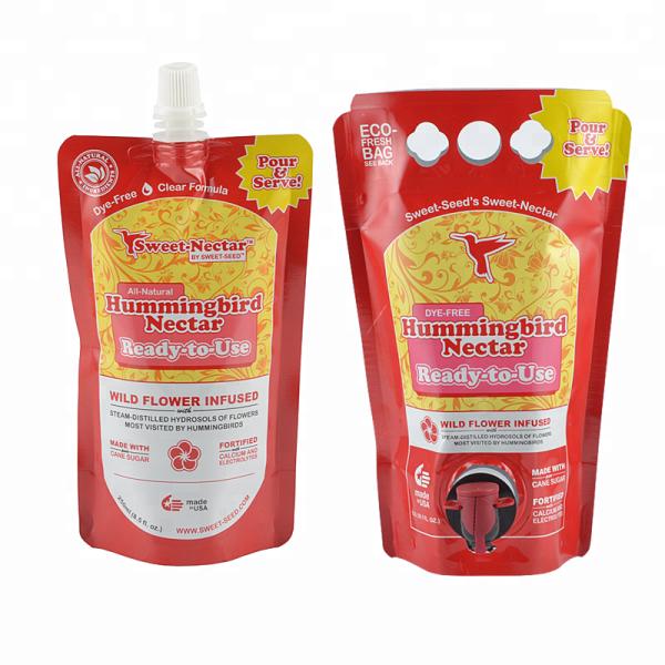 Stand Up Plastic Drink Bags , Customed Printed Liquid Spout Bags With Gas Check