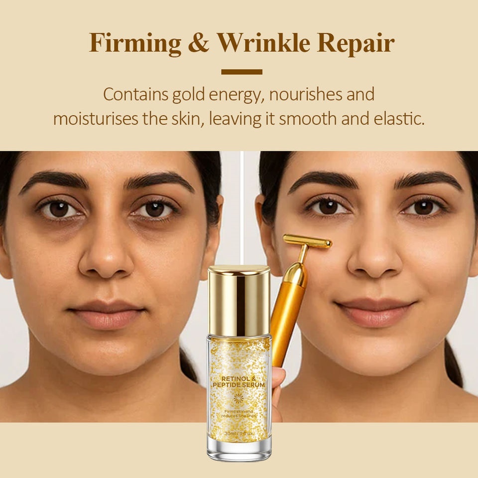 OEM ODM Brand Natural Facial Essence Gold Particle Retinol Peptide Anti-Wrinkle Firming Brightening Peptide Serum Skincare Product