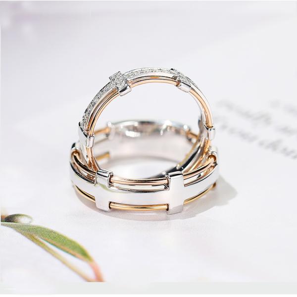 кольца обещания пар колец с бриллиантом золота 4.5g 6.5g 18K перекрестные