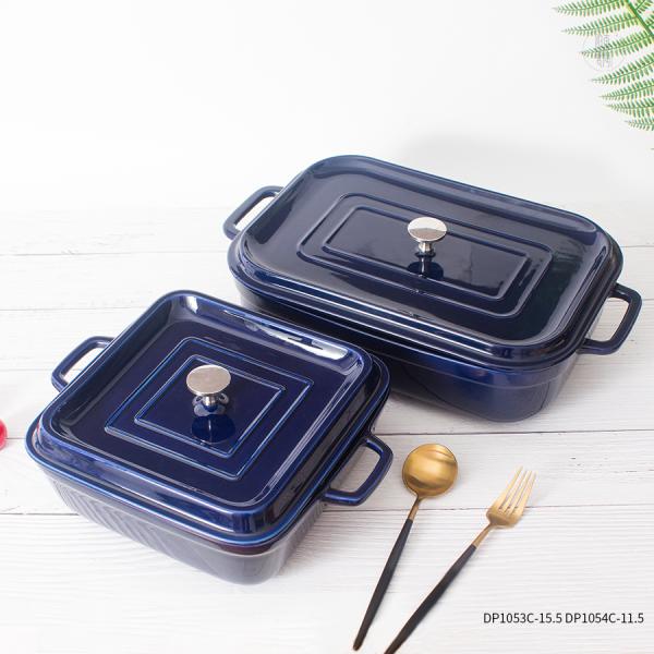 Прямоугольник керамическое Bakeware поливы голубой устанавливает OEM большой емкости 165oz