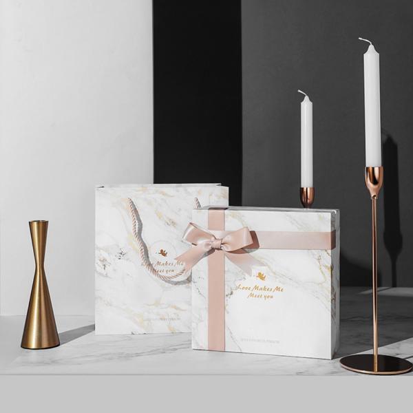 21*21*9cm Marble Texture Rigid Paper Gift Box , Lift Off Lid Box For Wedding Favor