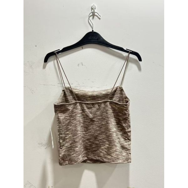 Space Dye Cowl Neck Cami Top - Thin Spaghetti Straps (Beige / Brown / Green)