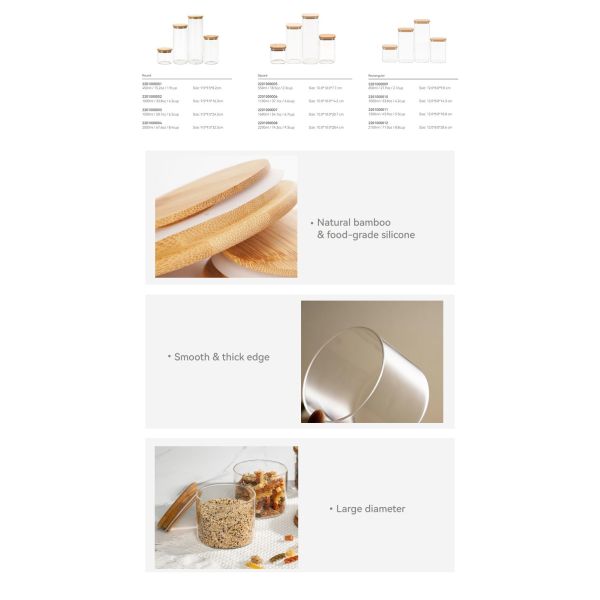 High Borosilicate Glass Canister with Bamboo Lid Airtight Glass Food Storage Jar for Kitchen