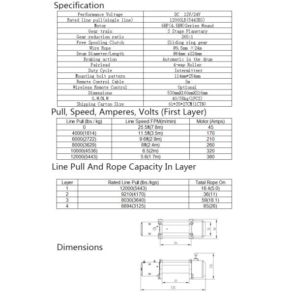 Most popular powerful 12V 12000 lbs electric winch for off road for Jeep Wrangler