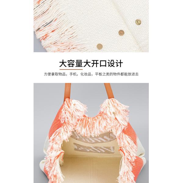 EMBROIDERED TOTE TASSEL DESIGN CANVAS BAG BRAIDED ALPHABET CANVAS UNDERARM NEW SHOULDER SUMMER HIGH CAPACITY WOMEN'S BAG