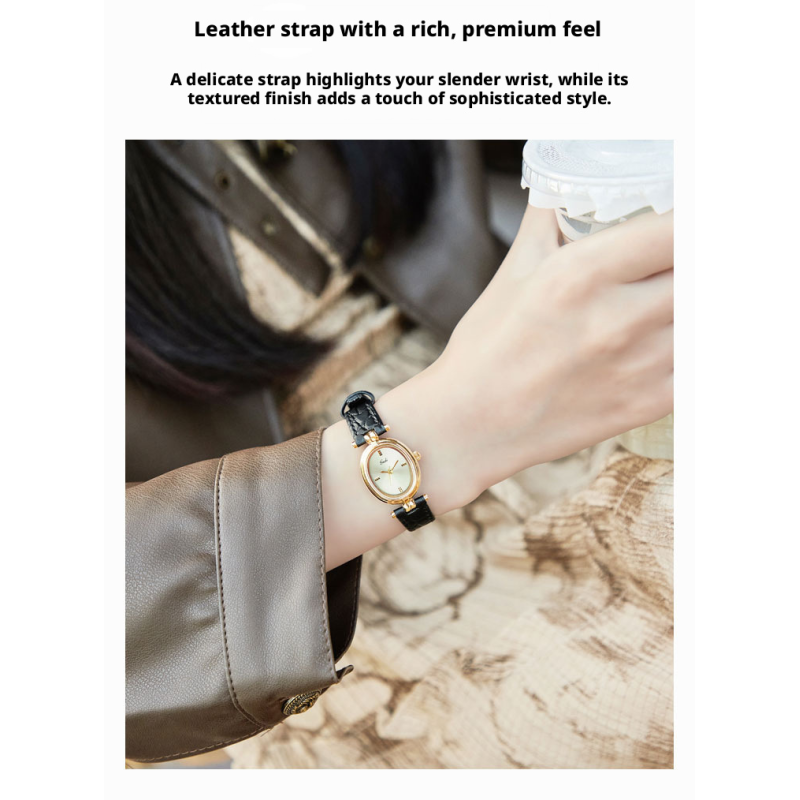Vintage Women's Dress Watch – Sunburst Gold Dial Black Leather Strap