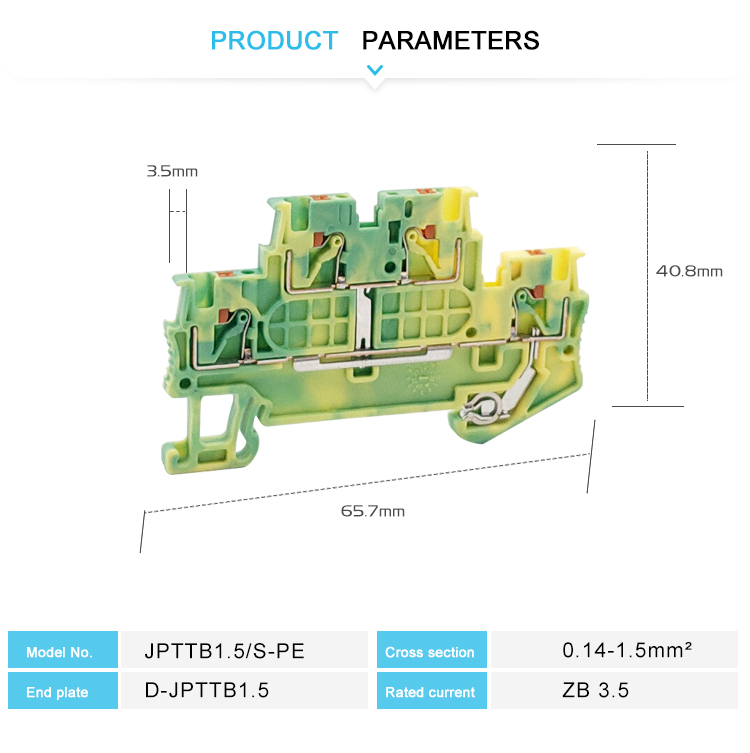 Ровный нажим 2 в блоке заземлительного зажима JPTTB PE рельса Din 1,5 PA66 V0