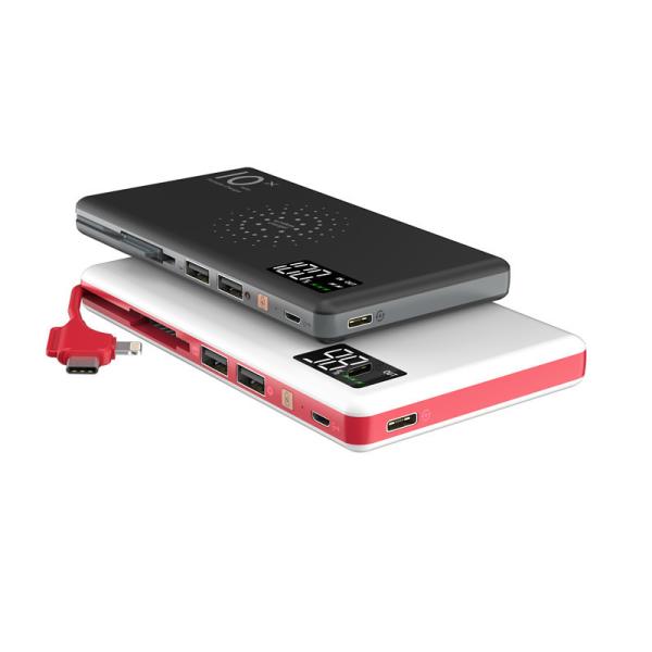 Popular Custom LED Screen QI Wireless Power Bank 10000mA with Built-in 3IN1 Cable Dual USB &Double Input Backup Type-C P
