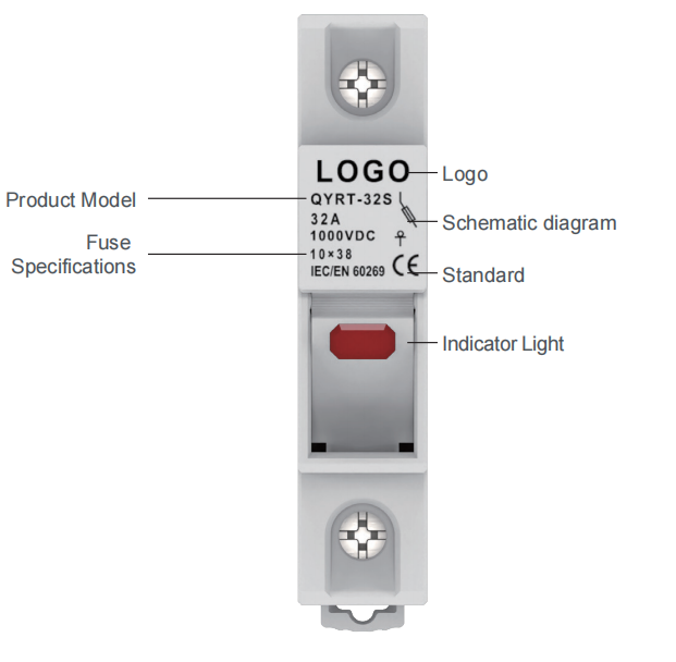 1000V DC PV Fuse Holder with Indicator Light 32A Overload Protection for Solar Power System