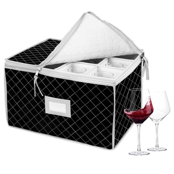 Premium Stemware Storage Case with Divider for Wine Glasses, Champagne , Glassware Container, Organization Box