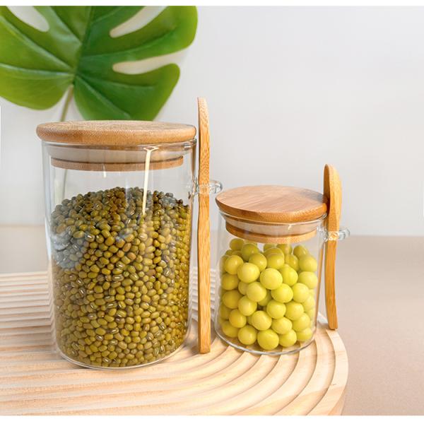 Clear Glass Rack Food Storage Container with Functional Design and Round Bamboo Lid
