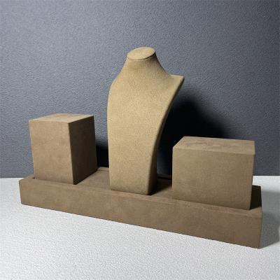 Brown Velvet Microfiber Necklace Holder Stand Medium Small Jewelry Mannequin Bust