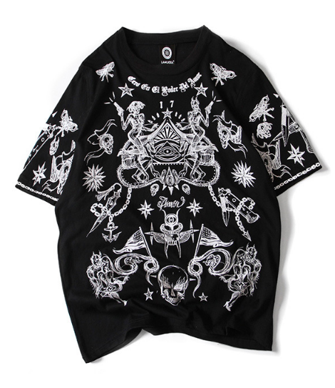 Fashional street hip hop style with skull printed wholesale men's oversize cotton t shirt