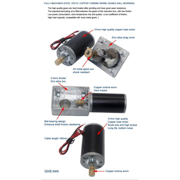 Подгонянное уменьшение Dc мотора планетарной шестерни червя 12v 24v микро-