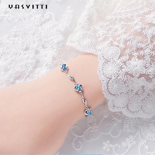 bracelete azul do cristal de rocha de 7.3in 5.2g Sterling Silver Jewelry Bracelets AAA CZ