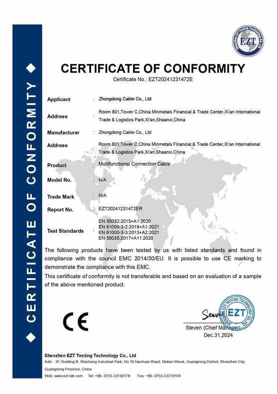Zhongdong Cable Co., Ltd. Certifications