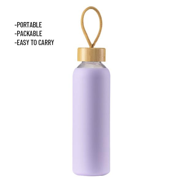 Venta al por mayor de botellas de agua de vidrio hermético de 18 onzas con FDA-certificado BPA-libre de descuentos de volumen + grabado con láser