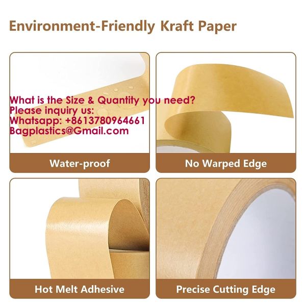 Recyclable Packaging Tape Self Adhesive Box Tape For Shipping, Sealing, Moving & Masking Eco-Friendly Kraft Paper Tape, Biodegradable Heavy Duty Packing Tape