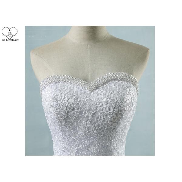 Strapless White Ball Gown Wedding Dresses Lace Bust Waist Beading Tulle