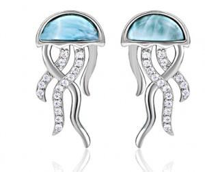 Natural Gem Larimar Silver Jewelry Sea Animal Dangle Earrings