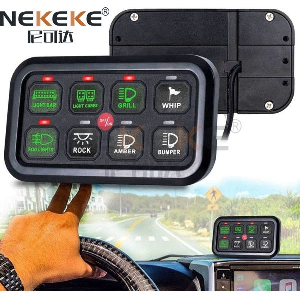IP65 Waterproof 8 Gang Marine Switch Panel with 12-24V DC and 1200W Max Output for Circuit Control