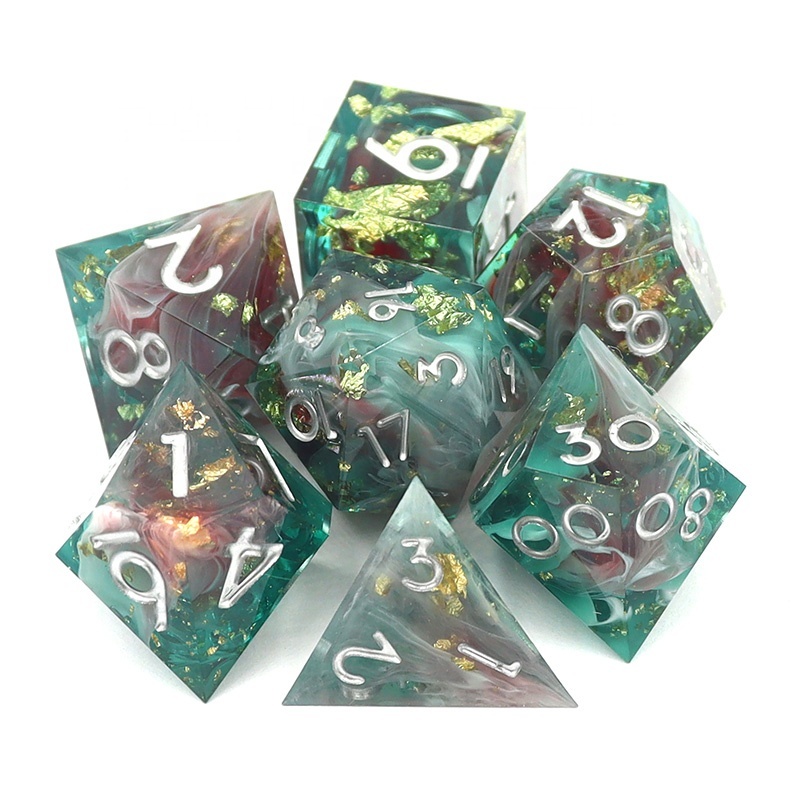 Custom Logo Liquid Core Resin Dice Set 14MM-20MM Polyhedral DND Dice for RPG Games