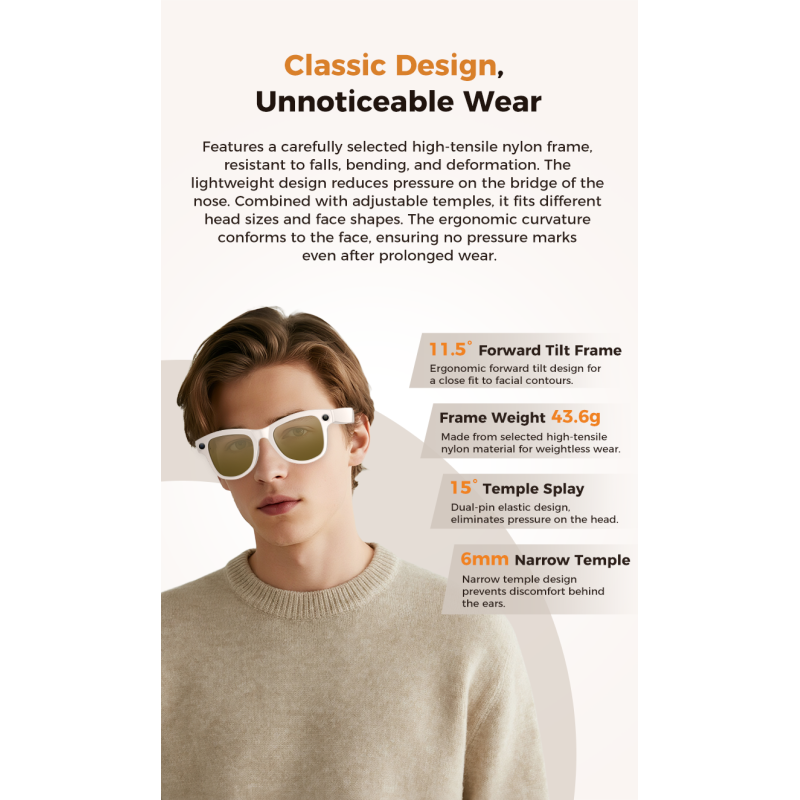 M02 Smart Glasses with 290mAh Battery 32GB Memory and 8 Million Pixel Camera for AI Assistant and Video WiFi