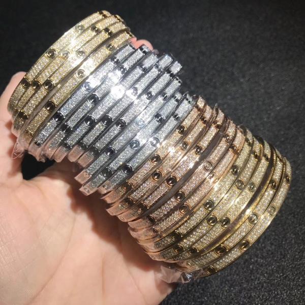 High Quality Fashion Fine Jewelry Pure 18k Real Gold And Natural Vs Diamonds LOVE Bracelet, Small Model Paved