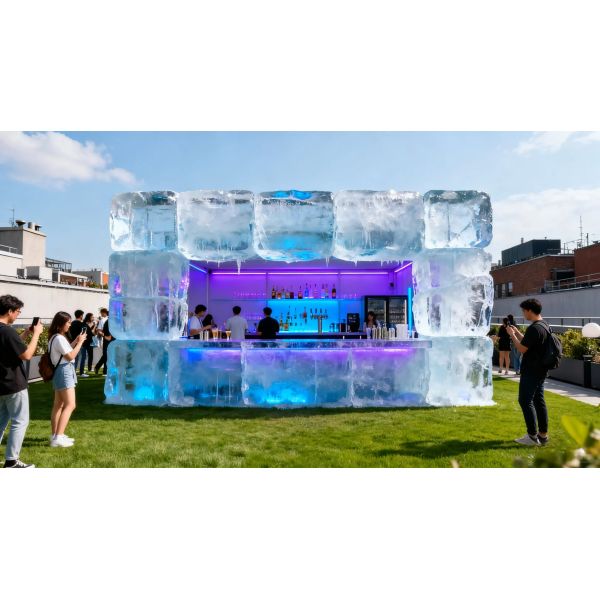 Modular Ice House Bar - Frost-Themed Pop-Up Shop & Ice Block Architecture for Commercial Attractions
