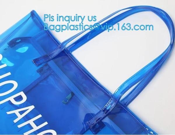 PVC soft pouch bag with round, packaging bag with embroidery recyclable quilt packaging bag, Handle Bag, PVC Shopping Ba