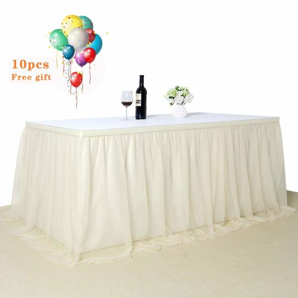 Romantic Ivory Disposable Plastic Table Skirts Extra Fluffy For Wedding Ceremony