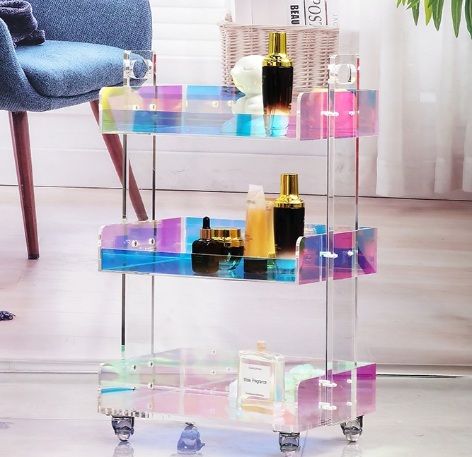 Modern Acrylic Rolling Bar Cart End Table Foldable Functional Design Home Kitchen Wardrobe Bathroom Stainless Steel-for Food Use