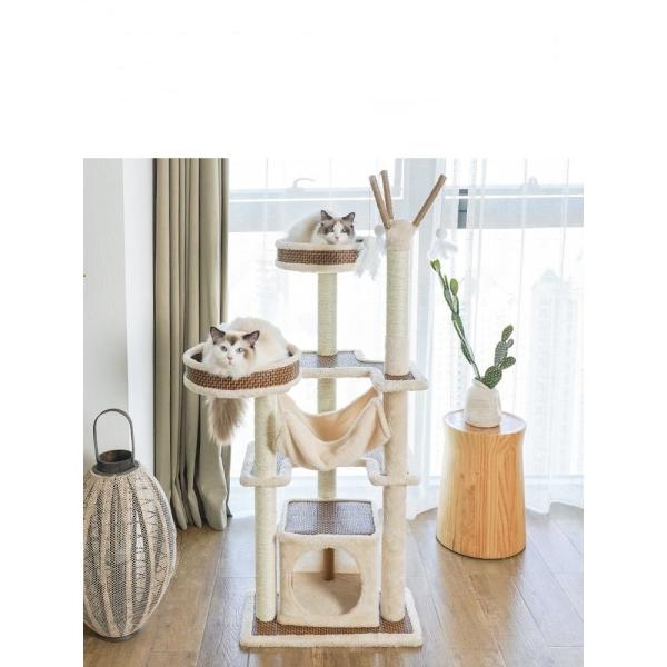 Solid Wood Sisal Tree House Cat Tree for Claw Grinding and 12kg Package Gross Weight