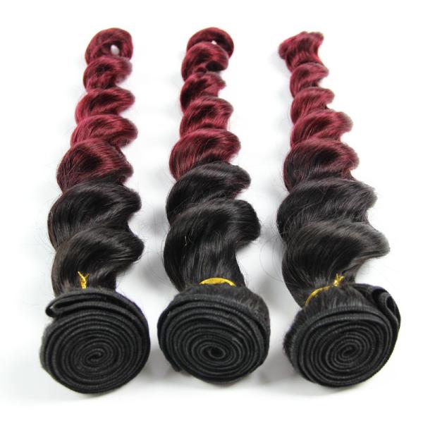 Natural Red Human Hair Extensions Ombre 1B / 99J Loose Wave Hair 10