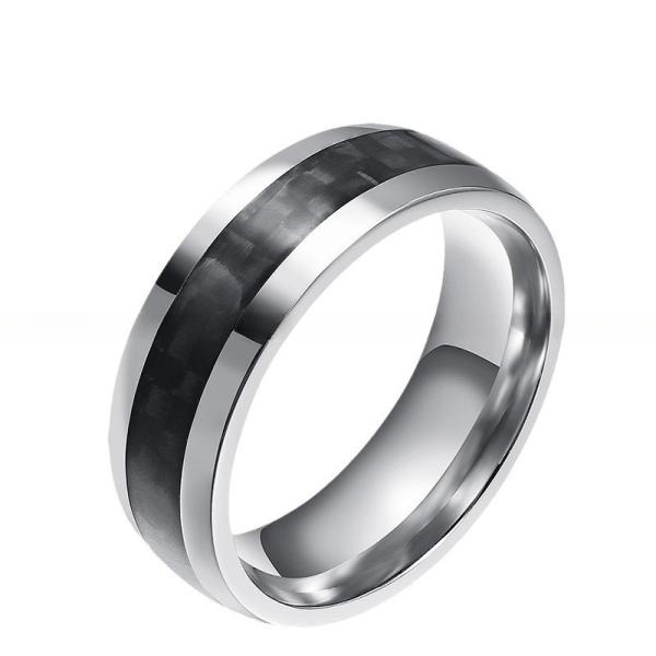 8mm Stainless Steel Carbon Fiber Inlay Wedding Band Polished For Men And Women