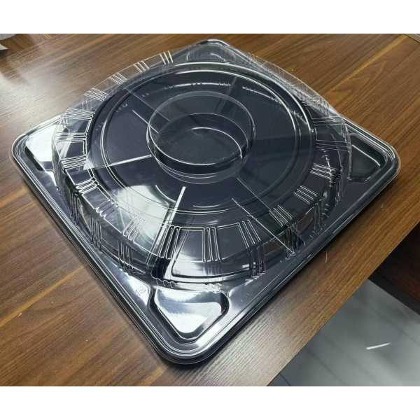 PP Multi-Compartment Disposable Food Packaging Round Cold Platter/Sushi Set with Lid