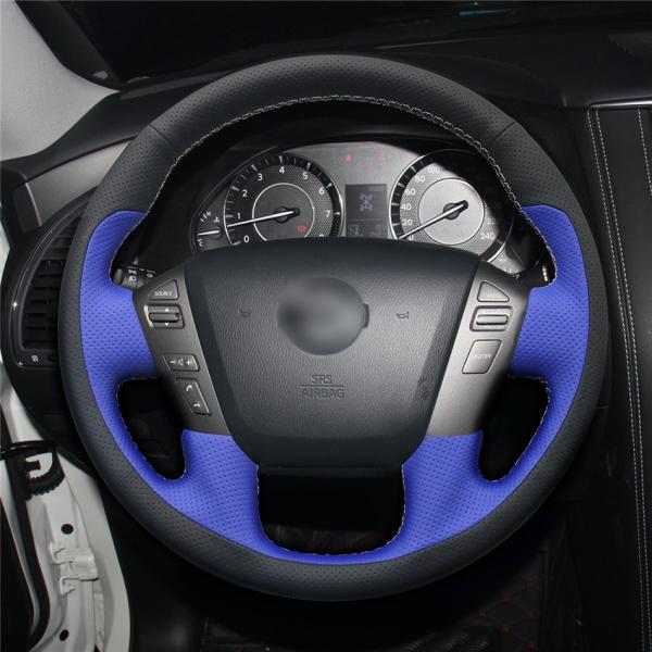 Custom Soft Leather Steering Wheel Cover for Infiniti QX80 2014-2019 in Brown Thread