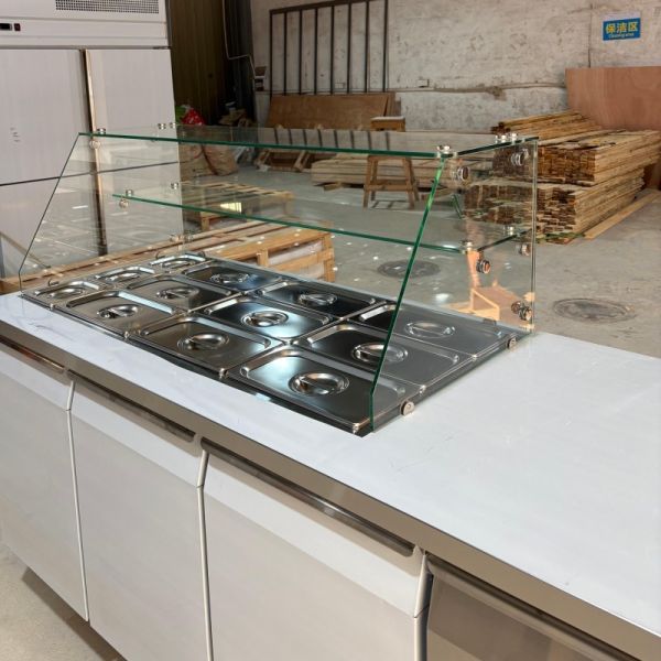 Stainless Steel Countertop Salad Fridge Commercial With Glass Canopy