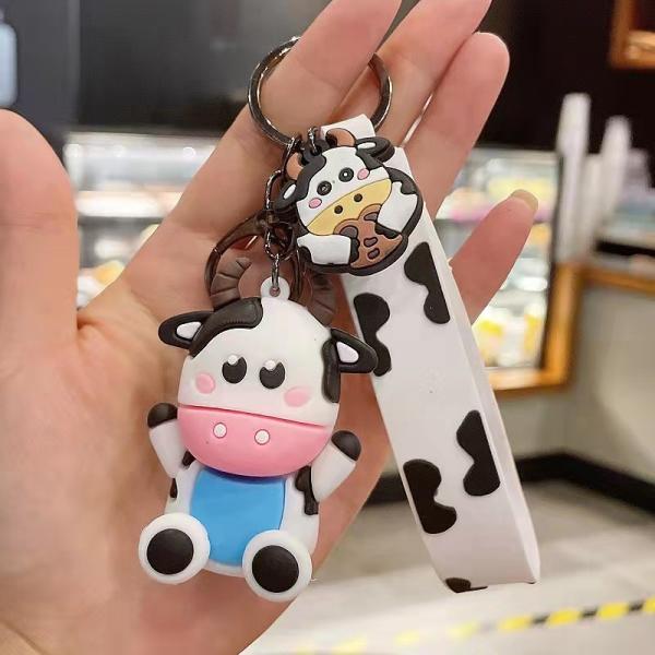 Персонализированные 3D Силиконовые коровьи животные ключи Pendant Keychain для сумочки и рюкзака