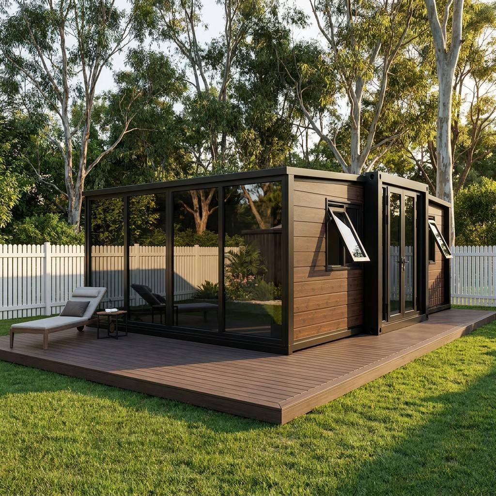20ft Expandable Container House for French Vineyard Estates - Panoramic Dark Wood