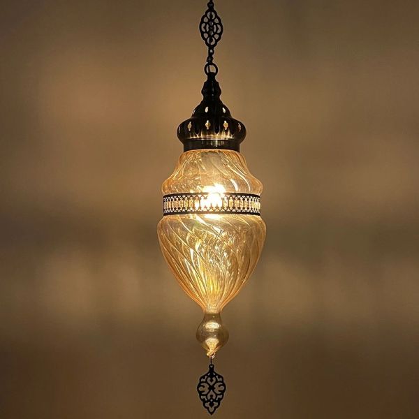 Light brown handmade glass Pendant lamp Moroccan bedroom bedside chandelier (WH-DC-76)