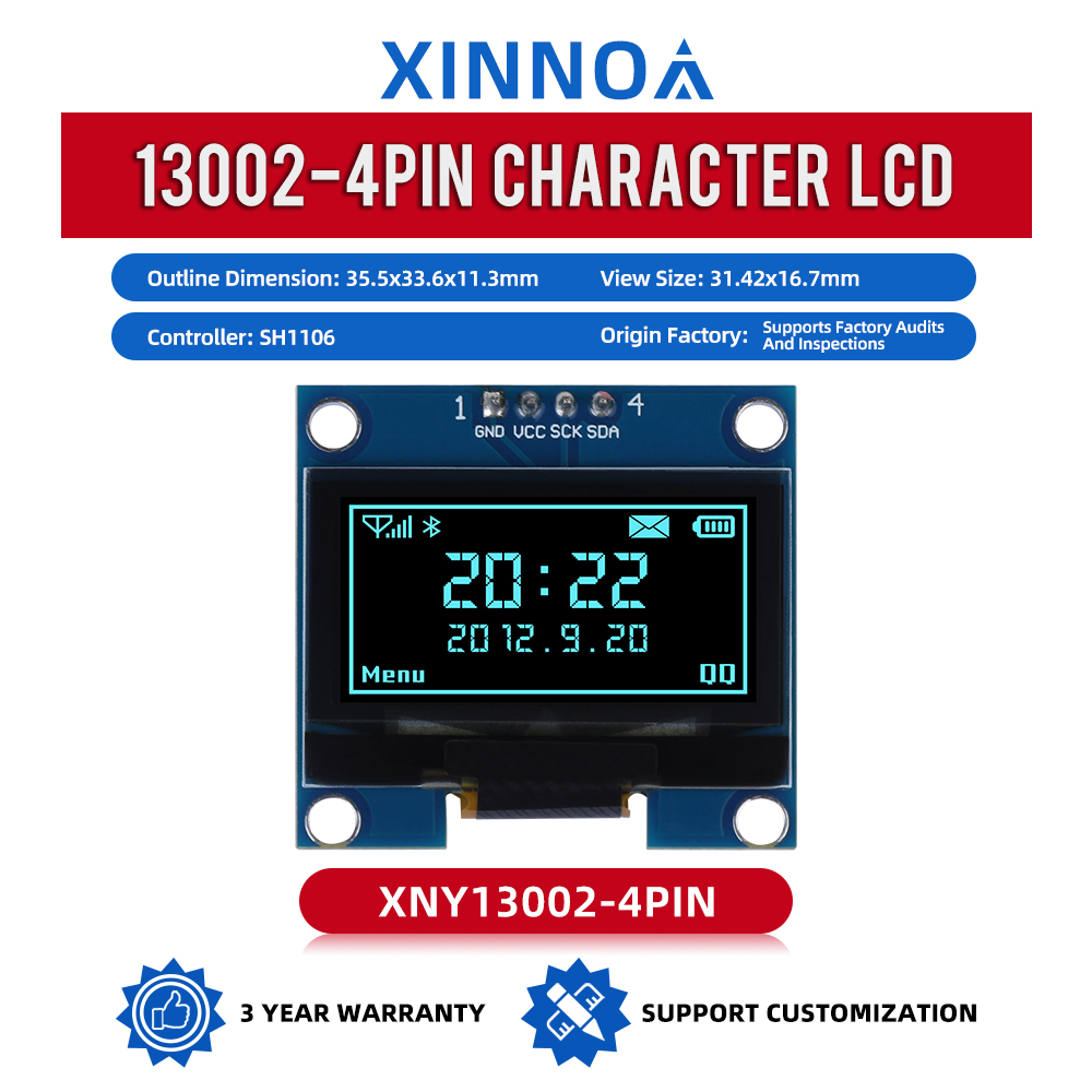 13002 OLED 1.3 Module SH1106 128*64 I2C, Monochrome Panel Compatible With CH1116, For Instrument And Single Chip Development

