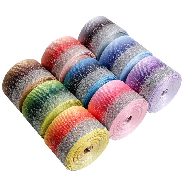 38mm Puff Sliver Gradient Glitter Grosgrain Ribbon with Heat-transfer Print